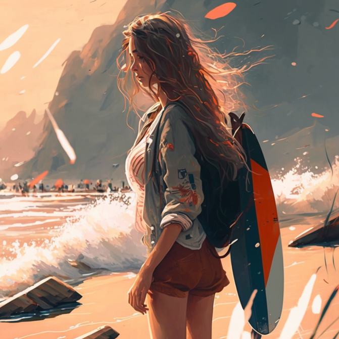 Midjourney Emoji - Woman Surfing